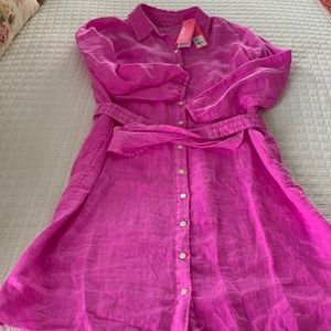 Lilly linen pink dress with belt   New with tags